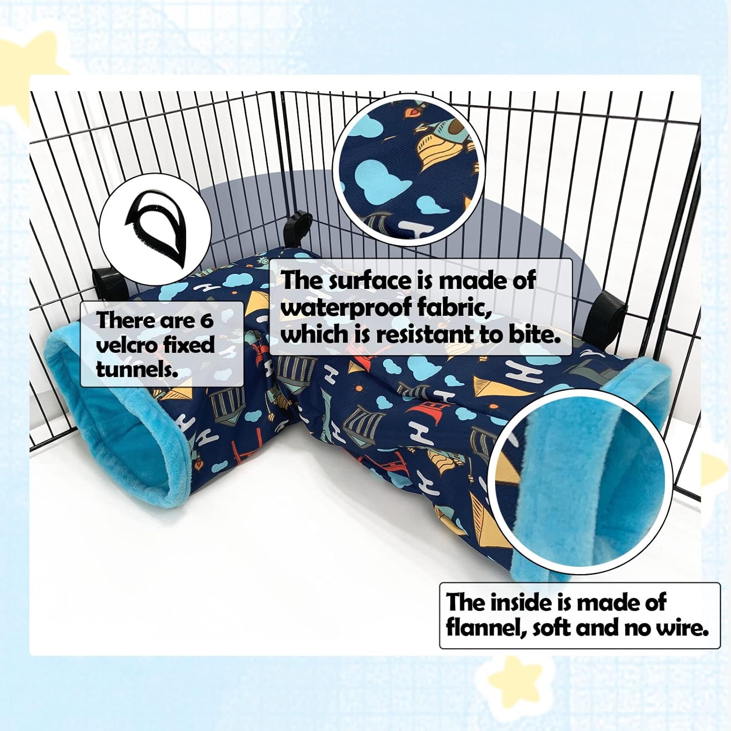 Ferret Cage Accessories Ferret Guinea Pig Tunnel Tube Corner Hide Fleece Hideaway Bed Hammock Bed for Guinea Pig (Blue)