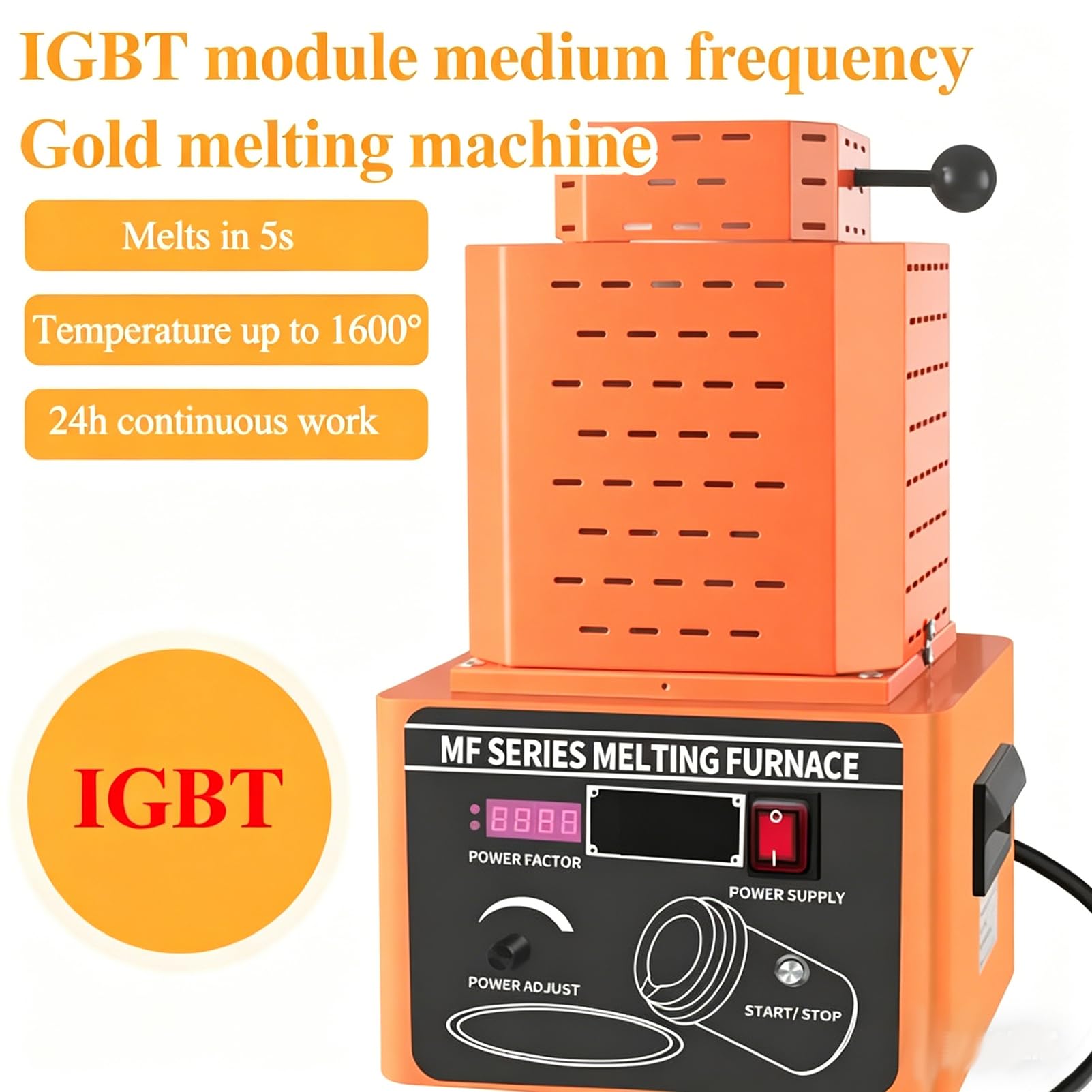 Elektryczny piec do topienia złota 5000 W, zestaw do odlewania metalu, 1600°C, szybkie topienie (3-5 min), tygiel grafitowy (2/3 kg), do produkcji biżuterii, topienia srebra i odlewania