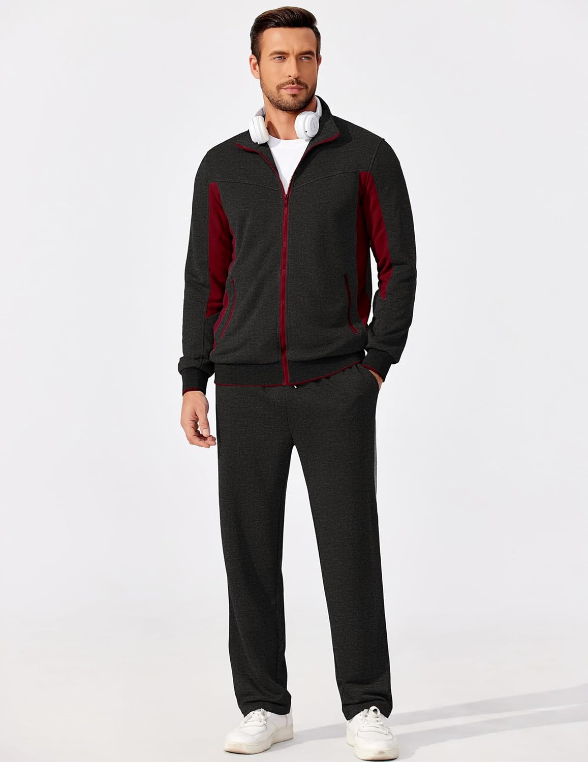 COOFANDY Track Suit For Men 2 Piece Sports Wear Set Athletic Warm Up Tracksuits Casual Jogging Sweatsuit Dark Grey - Image 4