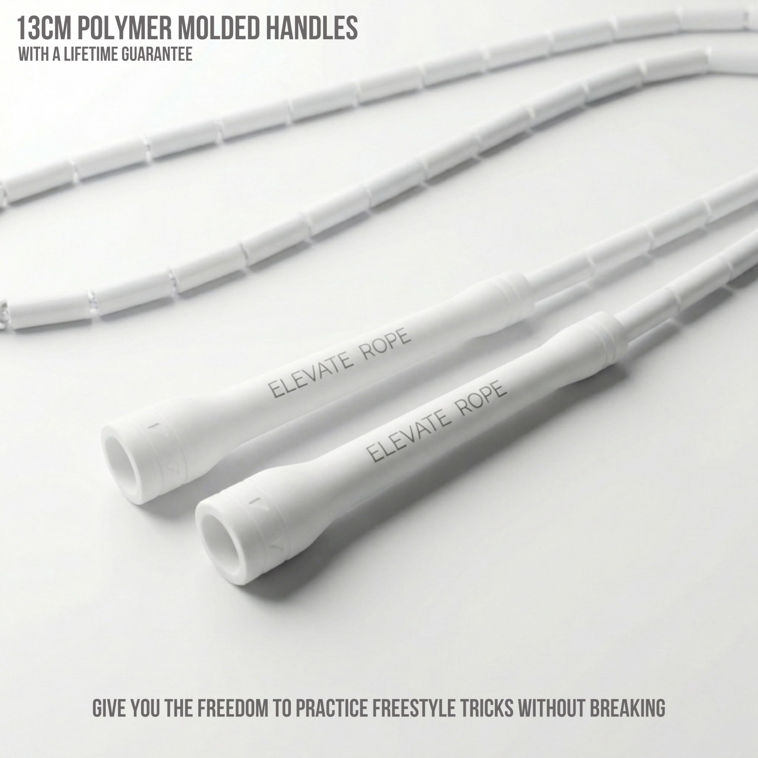 Elevate Beaded Jump Rope - Professional jump rope with an adjustable length up to max. 3 mt, thickness 3 mm poly cord/8mm including beads, weight 0.1 kg. (White)