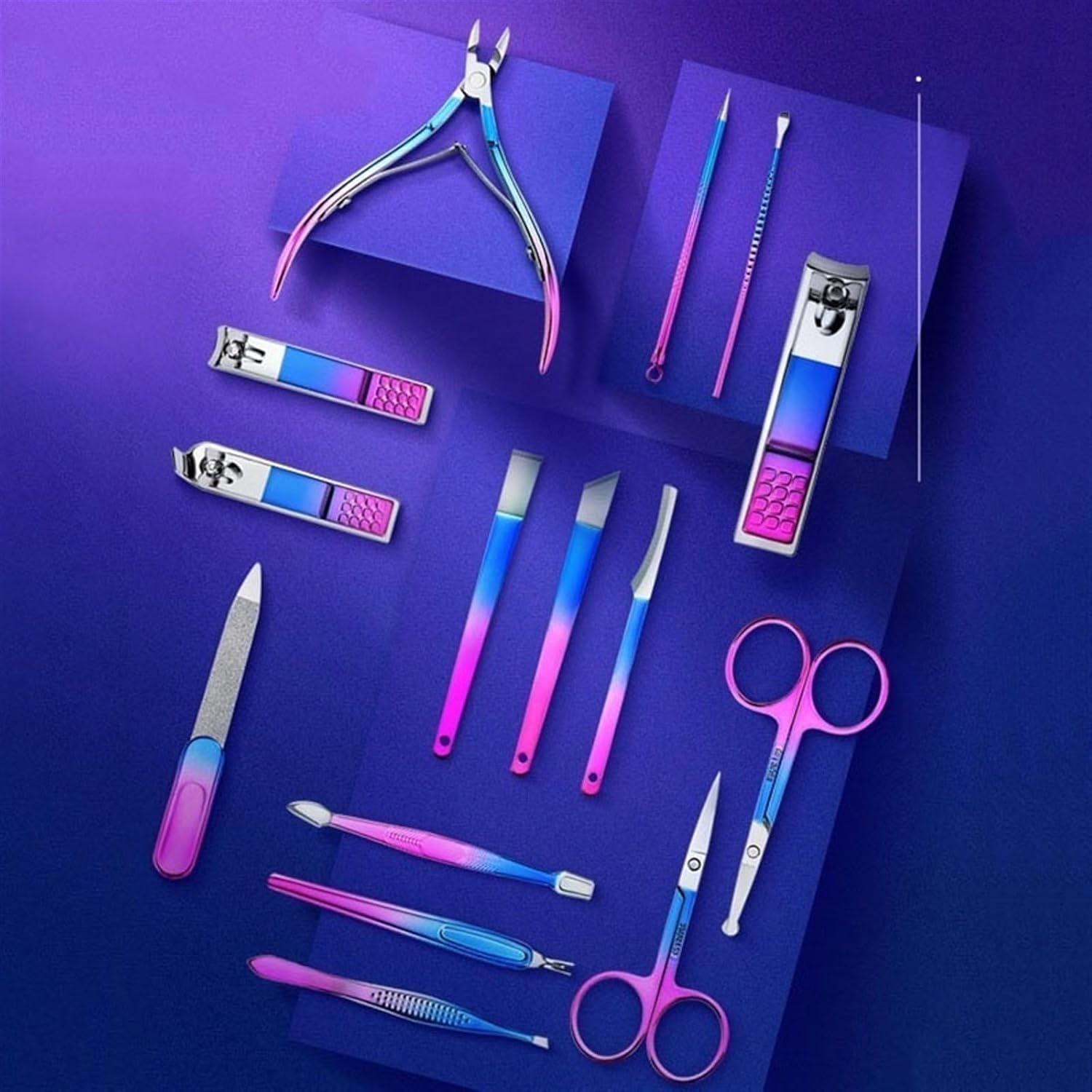 Kit per Manicure in Acciaio Inossidabile da 13 Pezzi, Strumenti Professionali per la Cura della Pedicure con Lussuosa Custodia da Viaggio e Set di tagliaunghie