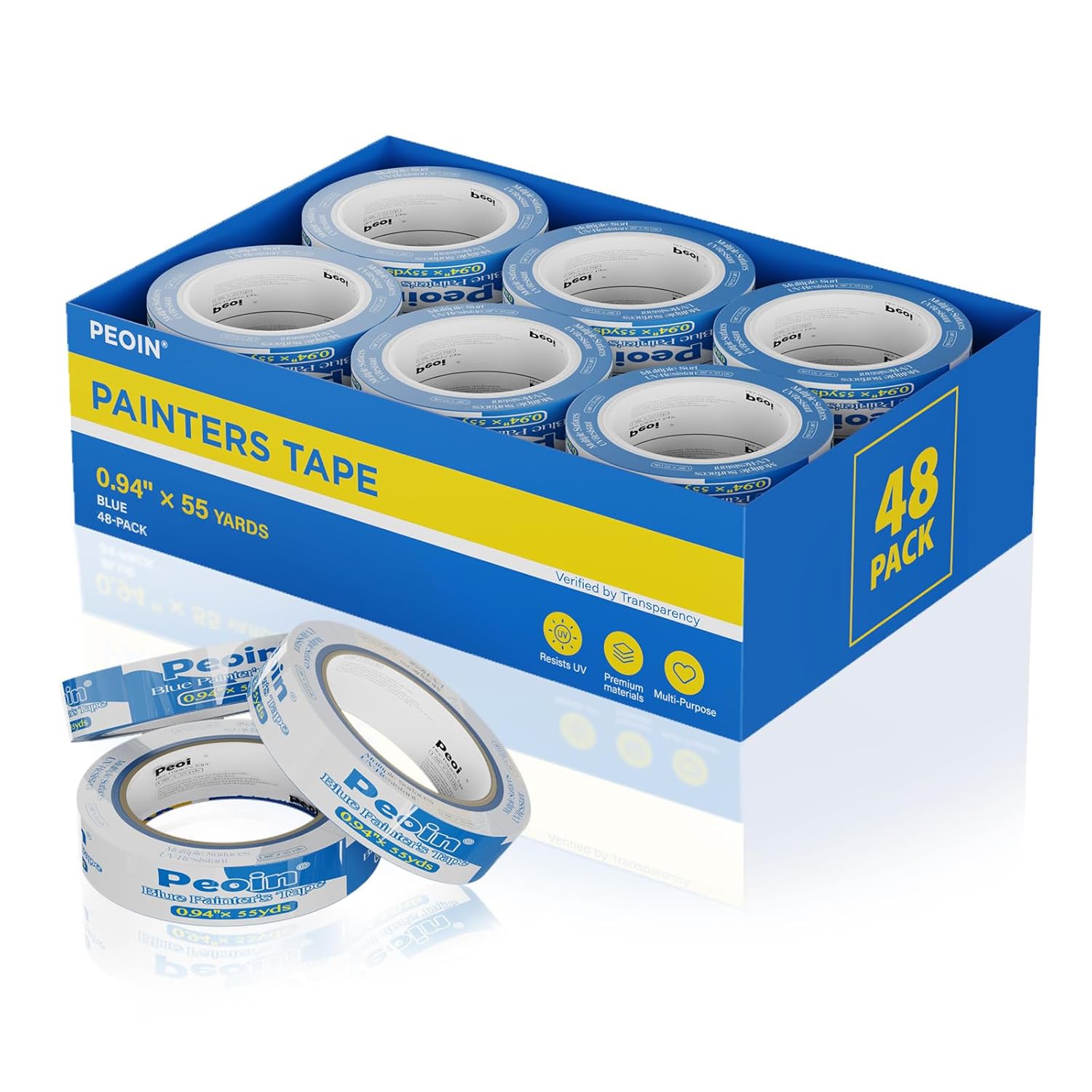 Blue Painters Tape 2 Inch Wide Bulk, 24 Roll Painting Tape Blue Masking Tape for Painting Wall DIY Edge, Paint 1.88 Inch 55 Yards X 24 Rolls 1320 Total Yards