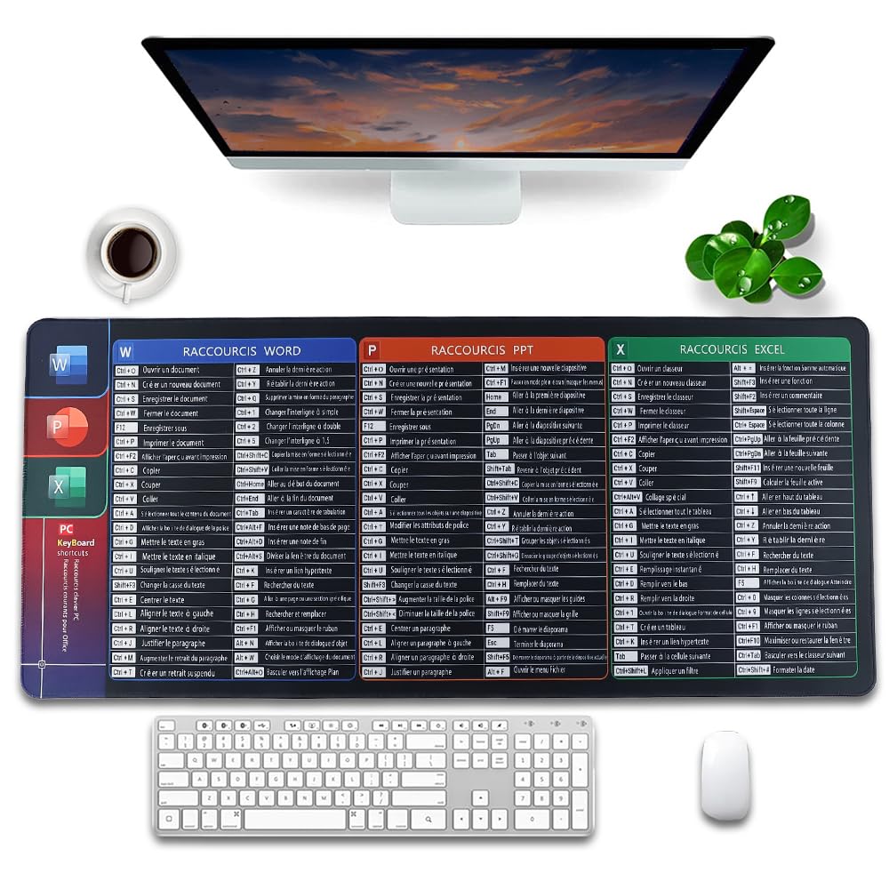 Tapis de Souris 900x400 Raccourcis Clavier Français Excel/Office Imperméable