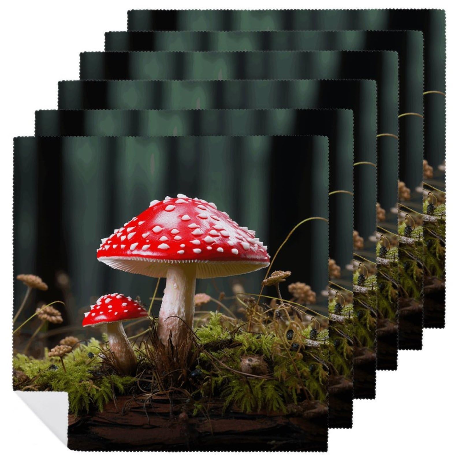 Serviettes de table réutilisables zéro déchet motif champignon, lot de 6