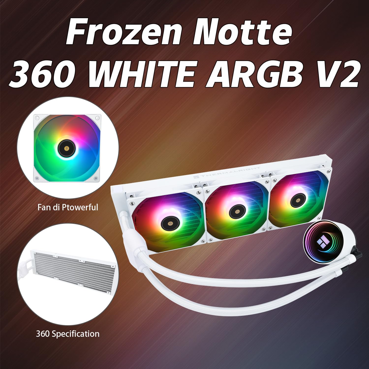 TR Frozen Notte 360 WHITE ARGB V2 CPU-Kühler, Wasser-CPU-Kühler, Spezifikationen des CPU-Kühlers 360 weiß, Dual-Lüfter PWM, S-FDB -Kugellager, geeignet für AMD/AM4, AM5, LGA1851