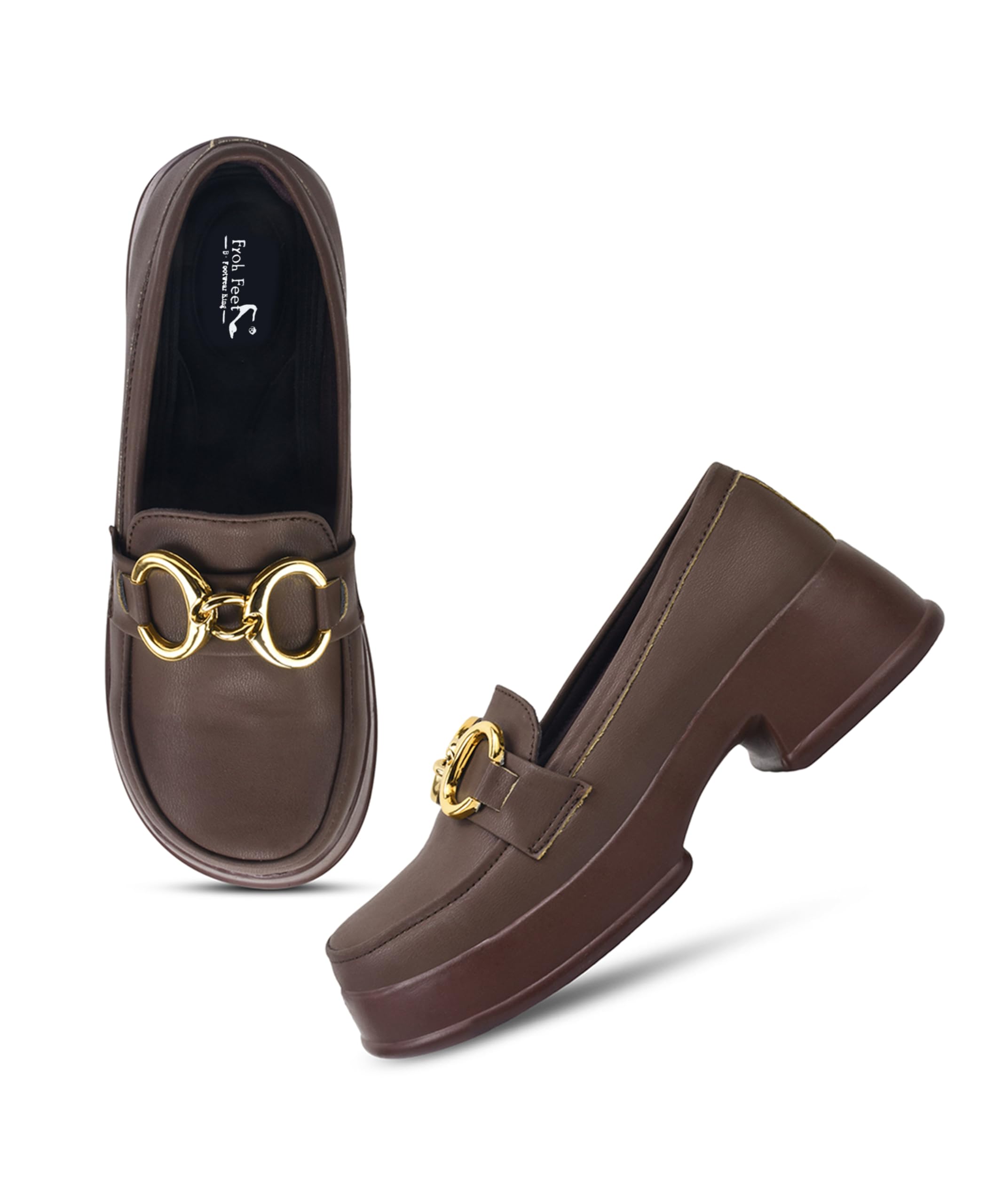 Froh Feet: Chunky Platform Loafers with Bold Metallic Link Detailing-image-24