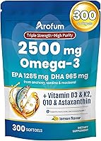 Vista 1 de Aceite de pescado Omega 3 con vitamina D3 K2 – 300 cápsulas blandas sin eructos con sabor a limón Suplementos de aceite de pescado Omega 3 que