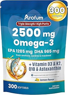 Omega 3 Fish Oil with Vitamin D3 K2 – 300 Lemon Flavored Burpless Softgels | Fish Oil Omega 3 Supplements Support Heart, Brain, Eyes & Immune Health | Gluten-Free, Non-GMO