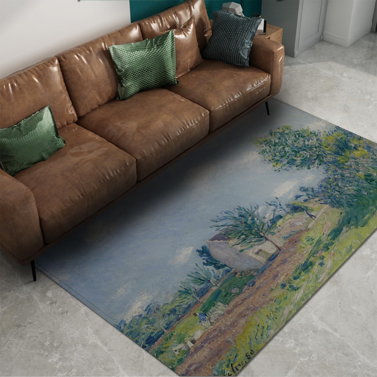 Tapis 200x300cm Bleu Vert pour Salon Vintage et Chambre Moderne
