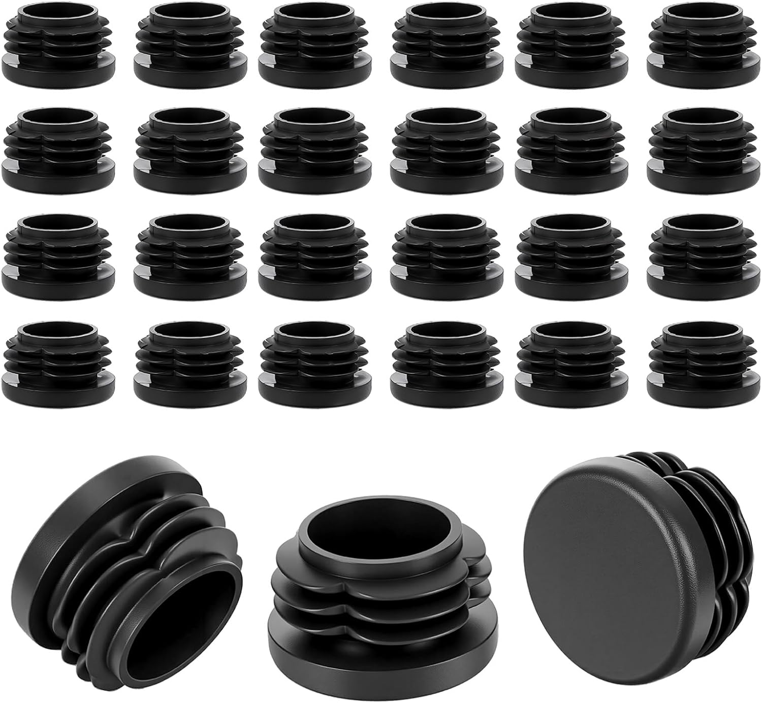24 Pcs Plastic Chair Leg Caps Fit 1" Outer Diameter Outdoor Furniture Feet Caps Hole Plugs Black Plastic Chairs Leg Cap Round Pipe End Cap for Chair Table Bookshelves Furniture(27mm)