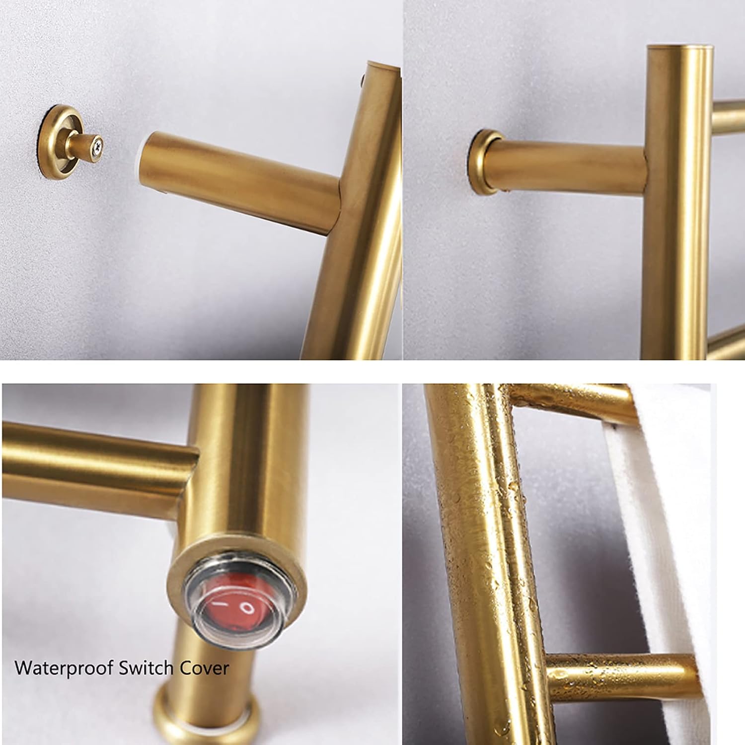 Towel Warmer Wall Mounted Electric Heated Towel Rack 304 Stainless Steel 58W Energy Efficient Towel Warmer Rack 4 Bars Heated Towel Rack for Bathroom,Gold,Hard Wired