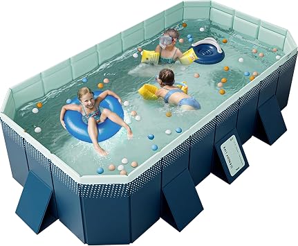 WIRHAO Foldable Non-Inflatable Kids and Adults Outdoor Swimming Pool Hard Plastic Shell Kid Pool for Backyard Dog Pools 113" x 66" x 20"
