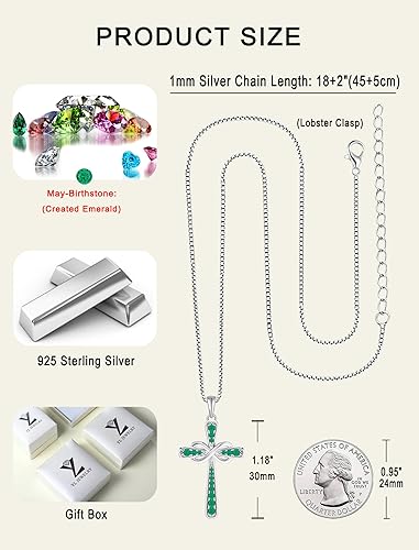 Miniatura 6 de YL Collar de plata de ley 925 con cruz para mujer, dije de halo infinito, joyería de piedra natal para mamá