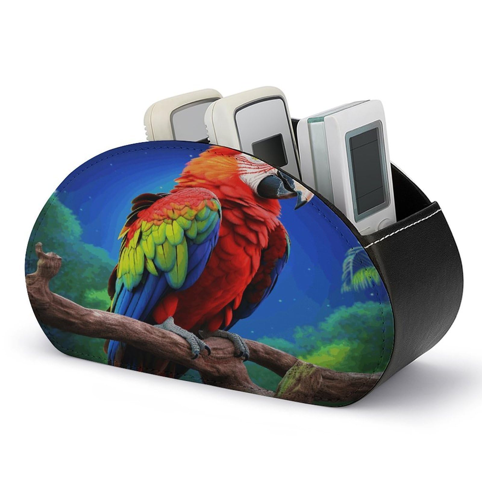 LZQPOEAS Parrot Remote Control Holder with 5 Compartments PU Leather Remote Organizer Box Caddy for Table Nightstand Remote Caddy Desktop Organizer Fits Media Controllers