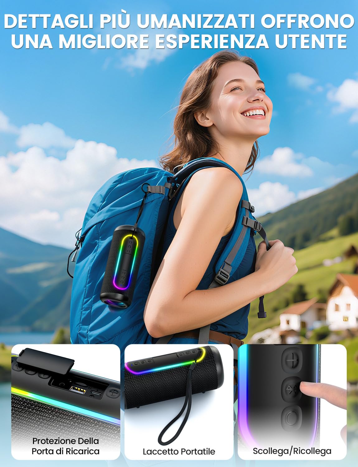 UOHHBOE Cassa Bluetooth 30W Portatile Altoparlante IPX5 Supporta Schede TF | 30 Ore Batteria Lunga Durata, Suono Potente 30w, Tws Stereo, Connessione Stabile per Musica Indoor e Outdoor