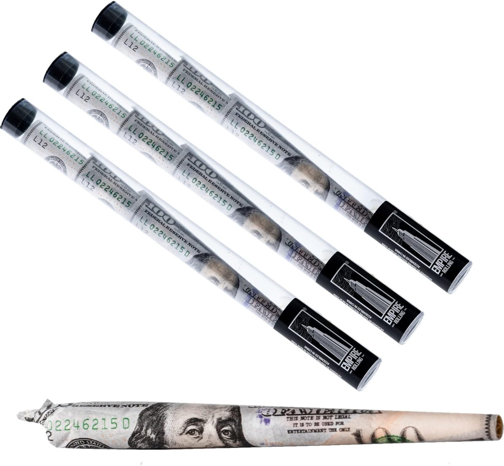 Empire Rolling® Benny's Triple Pack – Premium King Size Pre-Rolled Cones, Unique $100 Bill Design, Ultra-Smooth Burn, All-Natural, 111mm x 12mm, 3 Tubes (9 Cones), Eco-Friendly, Slow-Burning