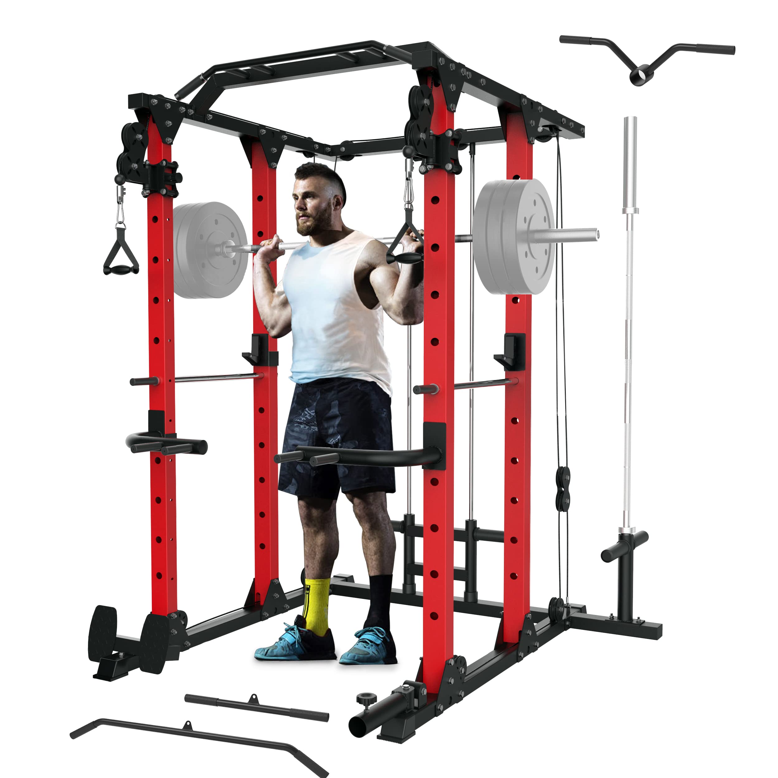 MAJOR LUTIE Power Cage, PLM03 1400 lbs Multi-Function Power Rack with Adjustable Cable Crossover Sys