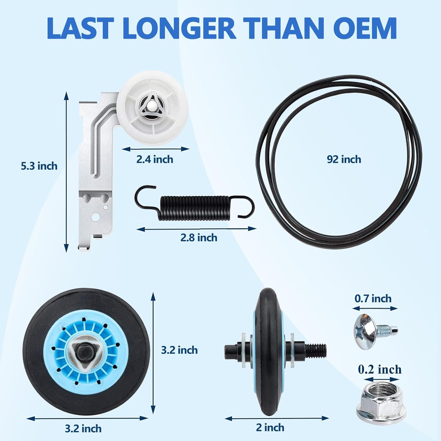 【Upgraded】Dryer Roller Replacement Part for Samsung DV42H5000EWA3 DV45H7000EWA2 DV48H7400EWA2 DV42H5200EPA3 DV40J3000EWA2, DC97-16782A Dryer Roller DC93-00634A Idler Pulley 6602-001655 Dryer Belt Kit - Image 6