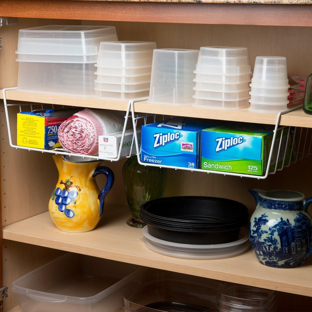 Evelots Slide Under Shelf Basket-Sturdy Coated Wire-No Rust-Easy Install-Set/2