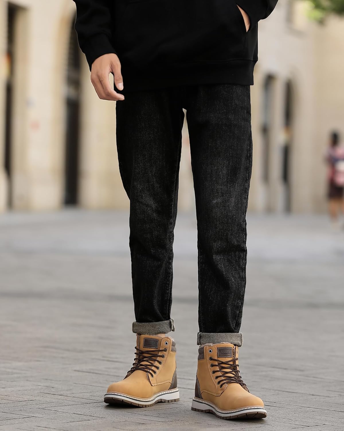 Mens Snow Boots Warm Winter Boots Non Slip Fur Lined Outdoor Shoes - Image 2