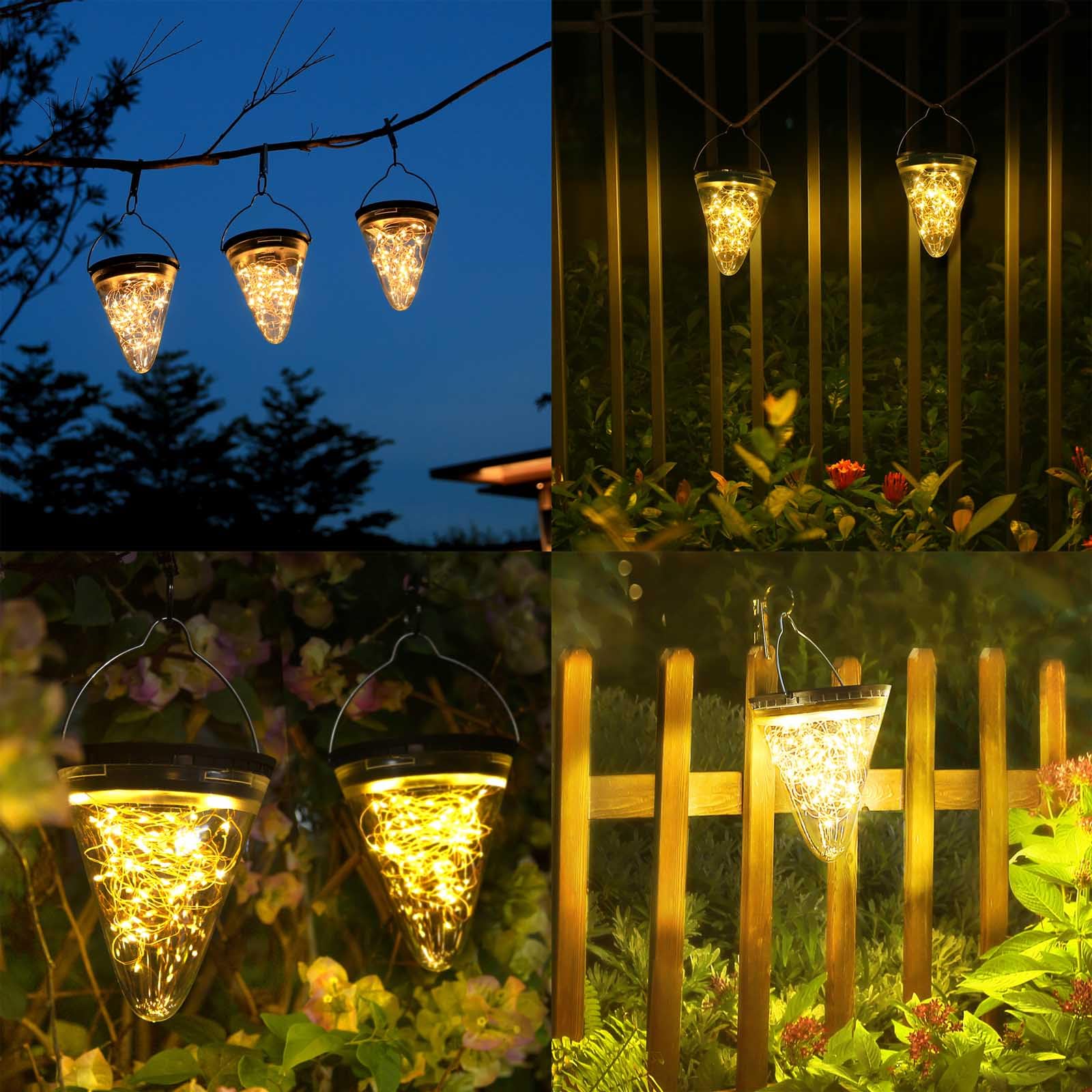 Lámparas Solares Exterior Decorativas 2 Pack Lámparas Solares para Jardín de Cristal IP55 Impermeable Farol Solar Exterior para árbol al aire libre, Jardín, Patio, Césped, Balcón