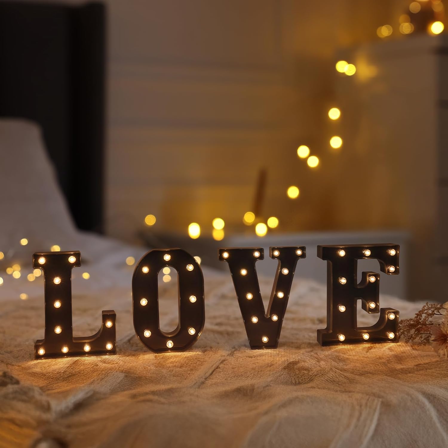 Foaky Black LED Letter Lights for Room Decor - Bedroom Wall Decor, Alphabet Lights for Home, Wedding, Party - Battery Operated （S）