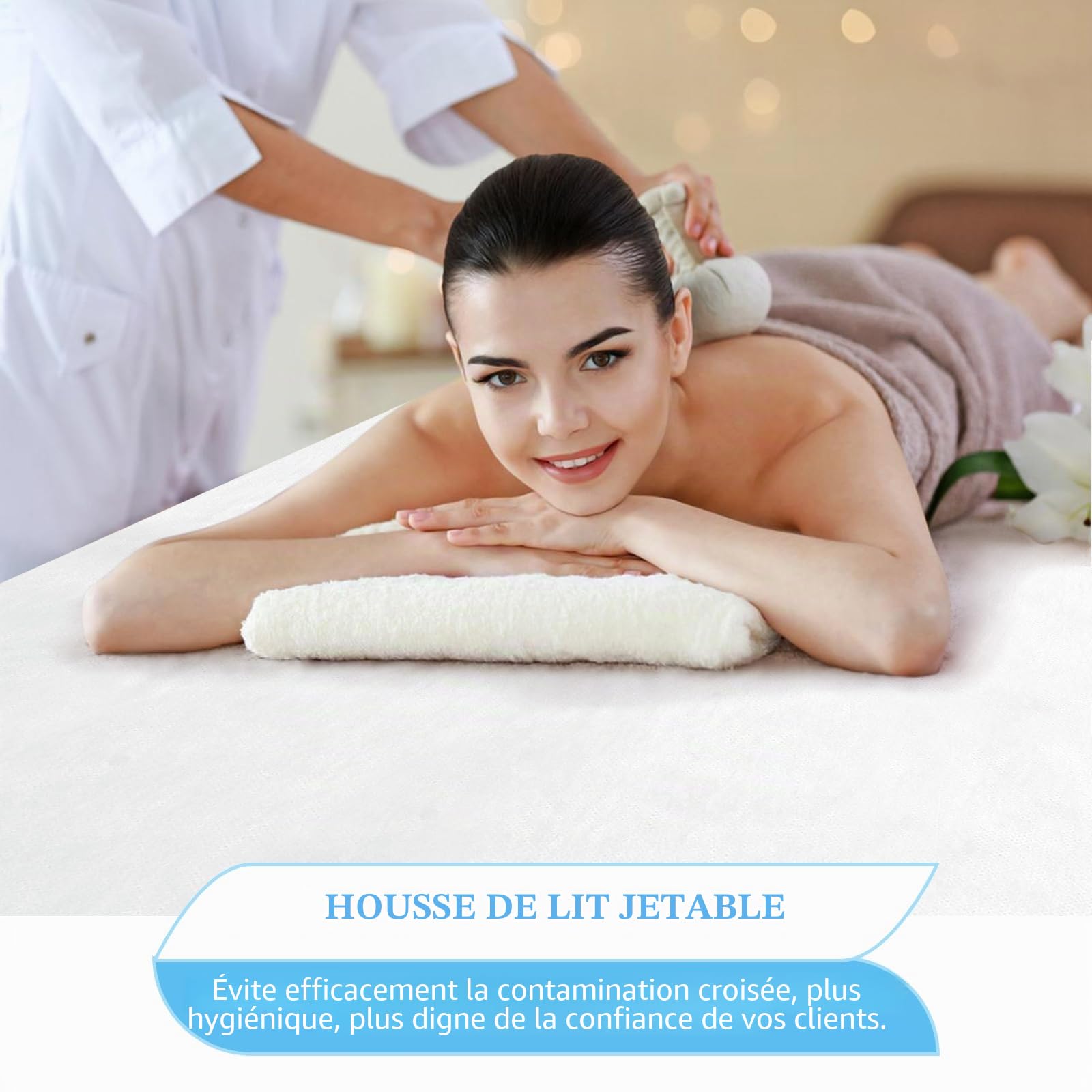 Lot de 50 draps-housses jetables pour table de massage avec élastique, respirant et jetable, en tissu non tissé, usage unique pour salon de beauté, tatouage, lit de cils faciaux, 88,9 x 218,4 cm