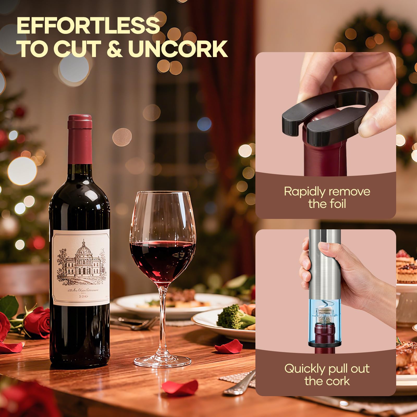 Cavatappi Elettrico Automatico 6-in-1, Apribottiglie per Vino con Tagliacapsule, Pompa a Vuoto e Versatoio, Ricaricabile USB