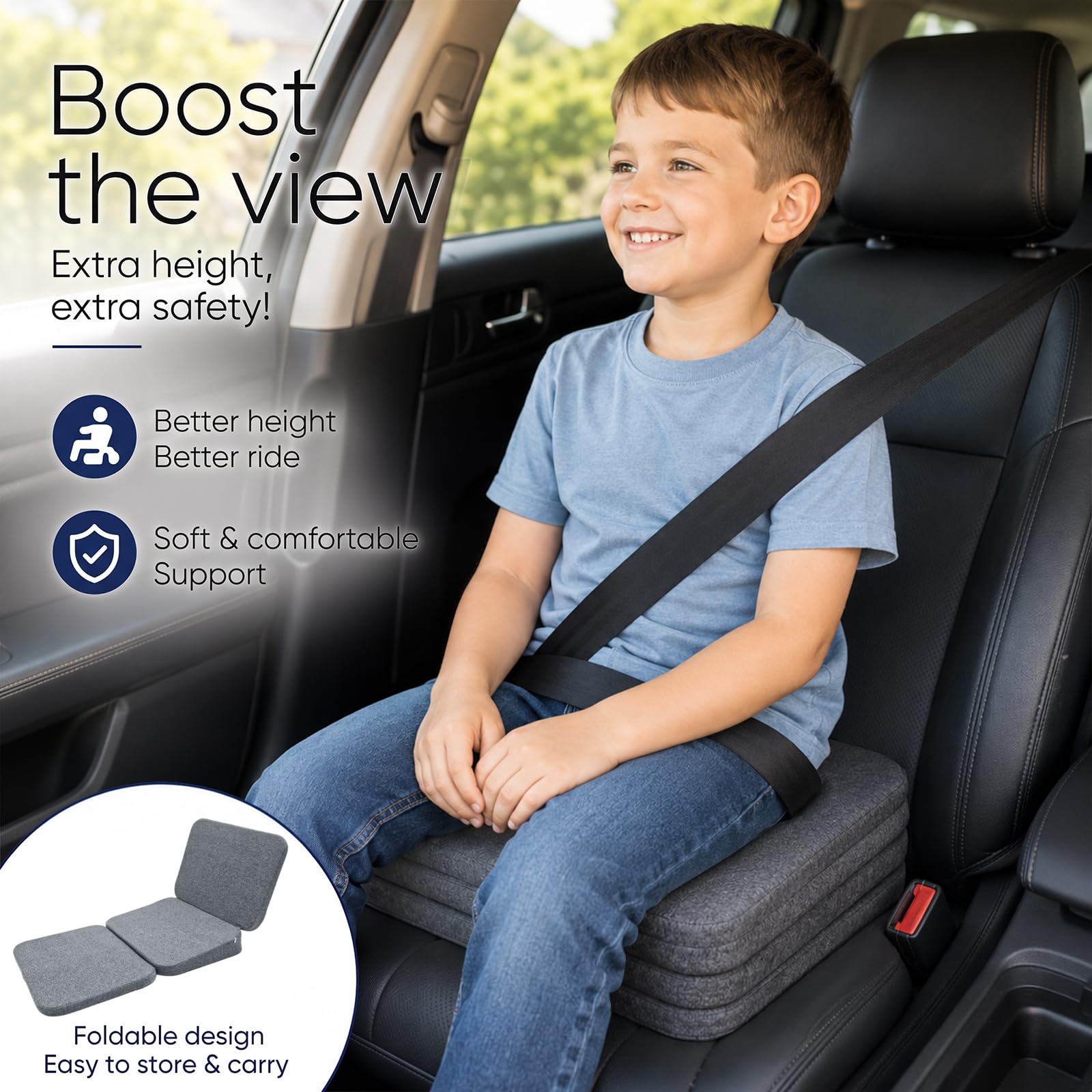 LOMUG Asiento elevador de coche para adultos, 3 alturas ajustables en altura, asiento para pequeños conductores, asiento ergonómico con cojín cómodo, respaldo y funda antideslizante