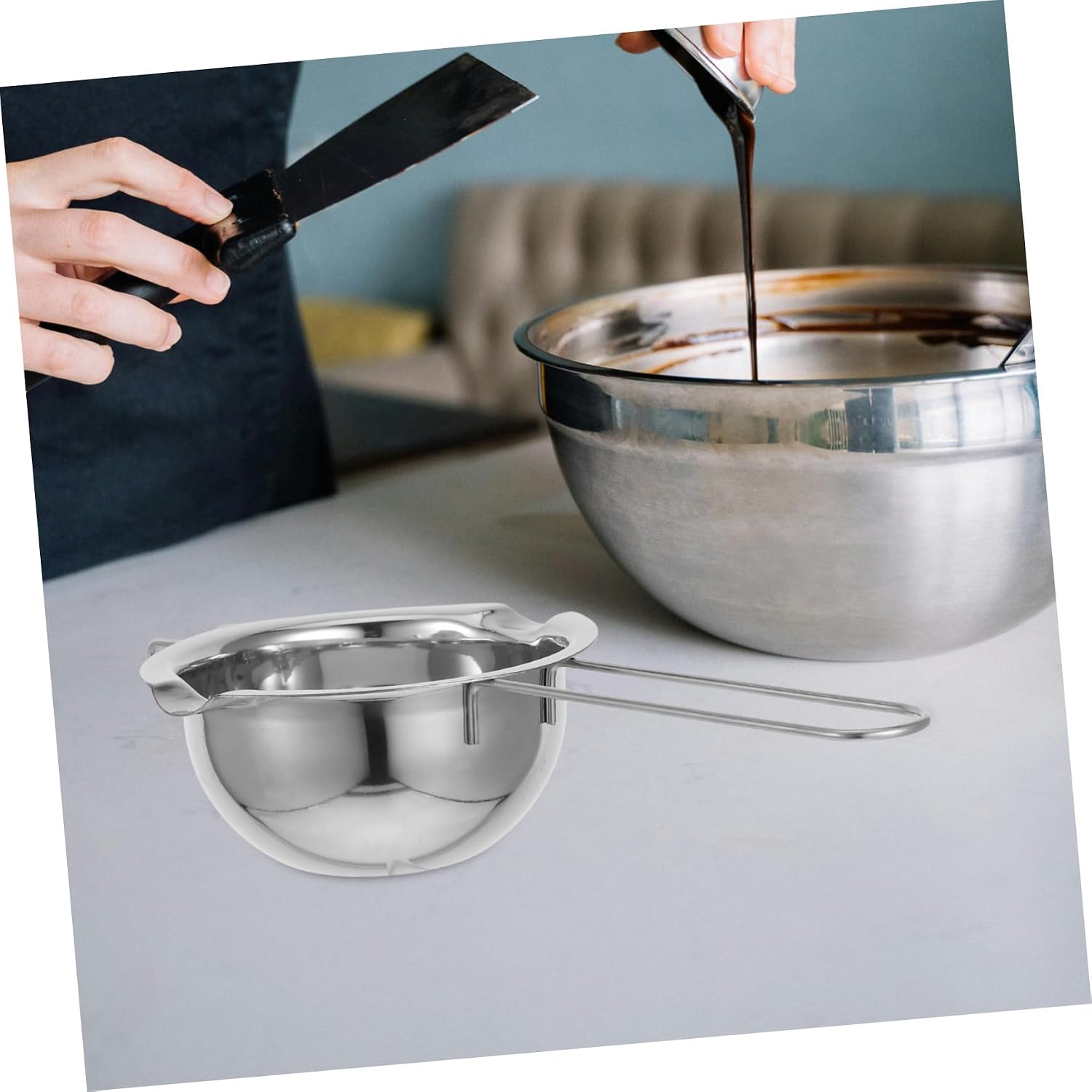 304 Stainless Steel Chocolate Melting Pot with Handle 400ml Silver