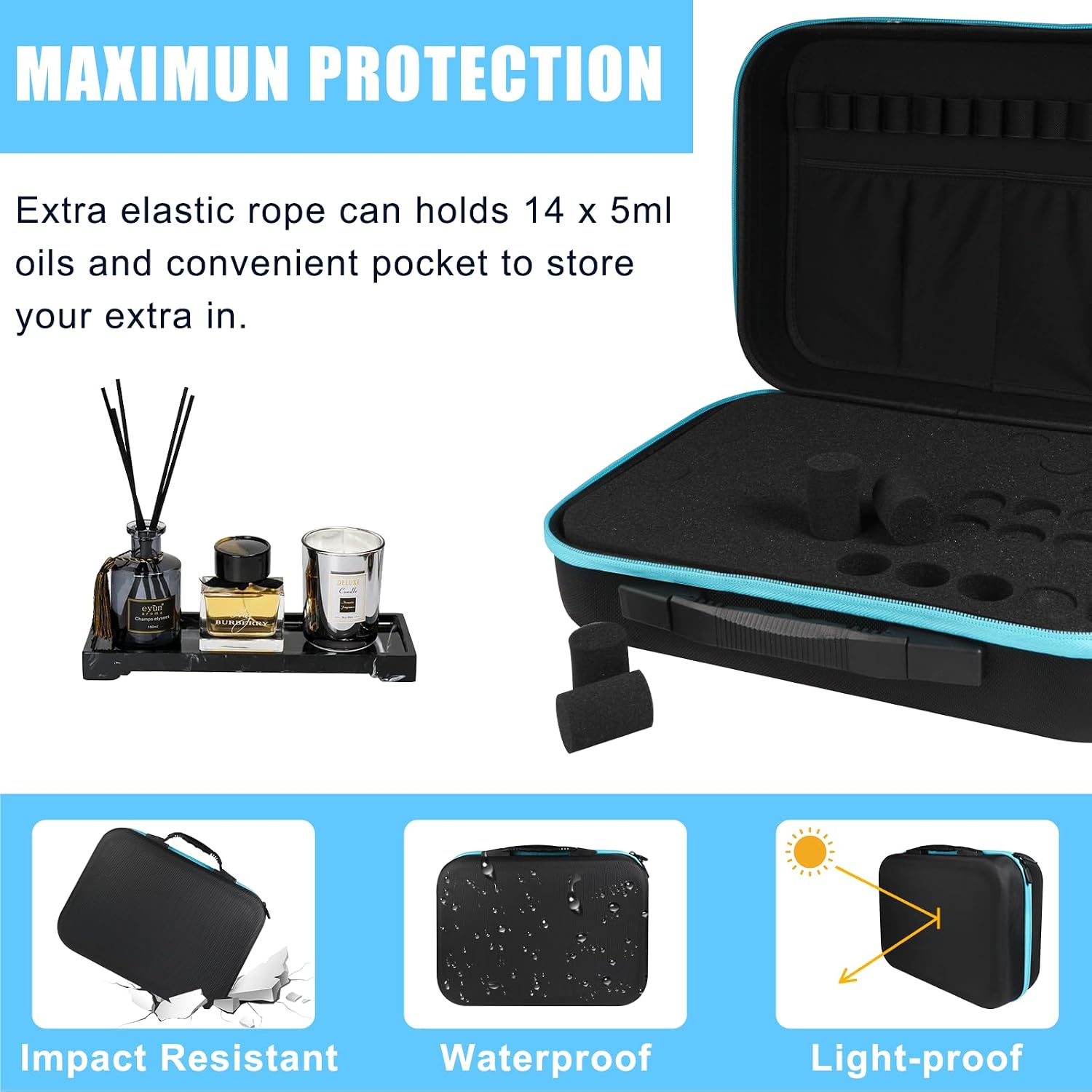 70 Bottle EVA Essential Oil Storage Carrying Case | Portable Essential Oils Holder Organizer Travel Bag Holds 5ml 10ml 15ml for Young Living & Doterra Bottles & Roller Bottles