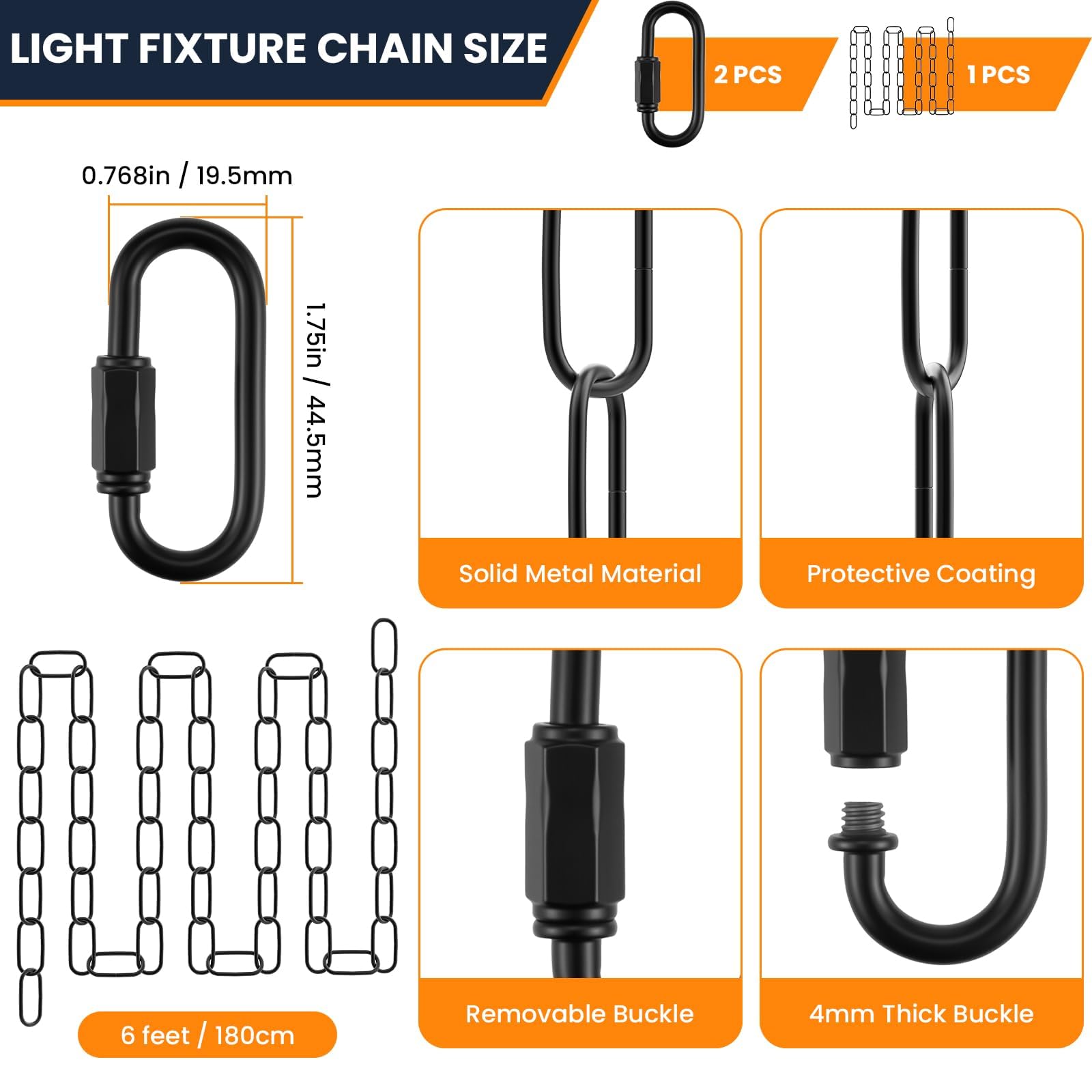 6 Feet Industrial Black Light Fixture Chain Kit with Ceiling Hook — Amazon image 2