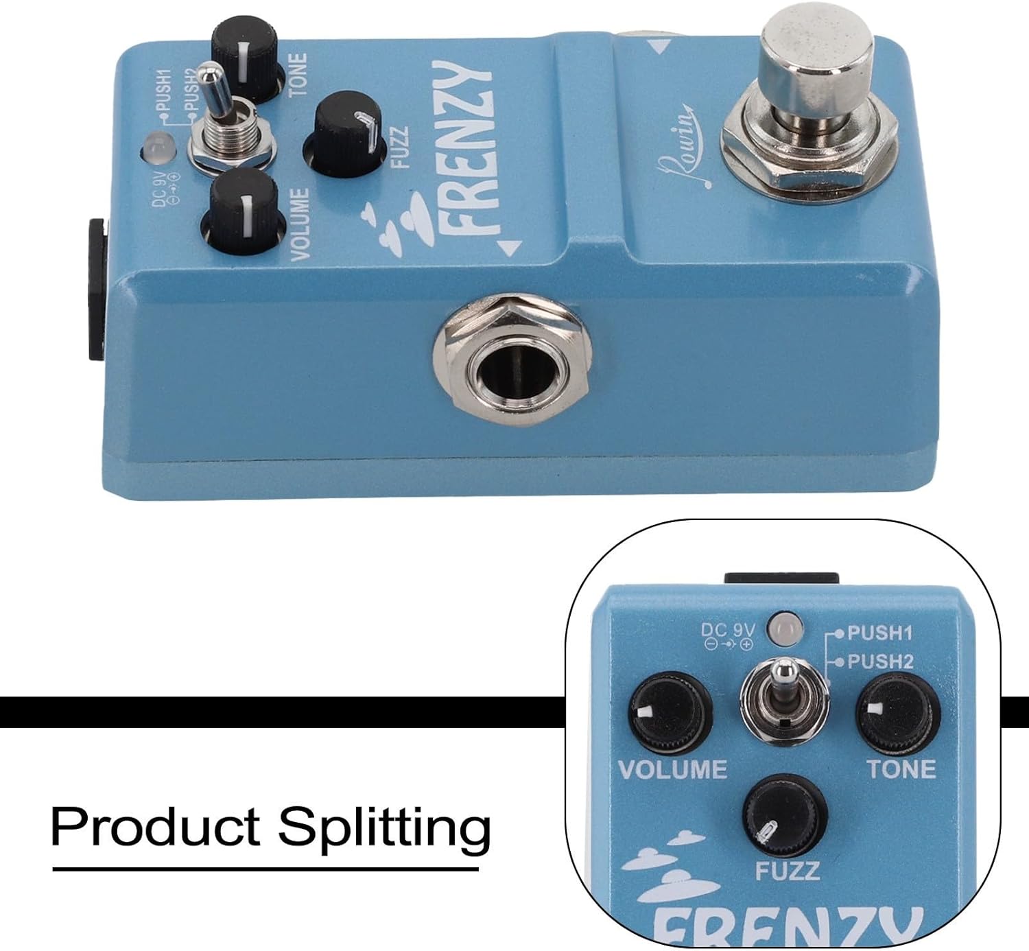 Rowin LN-322 Fuzz Pedal for Bass Guitar with Full Metal Shell, Two Mode Fuzz Distortion Effects, Compact Overdrive Tone, For Long Lasting Metal Body