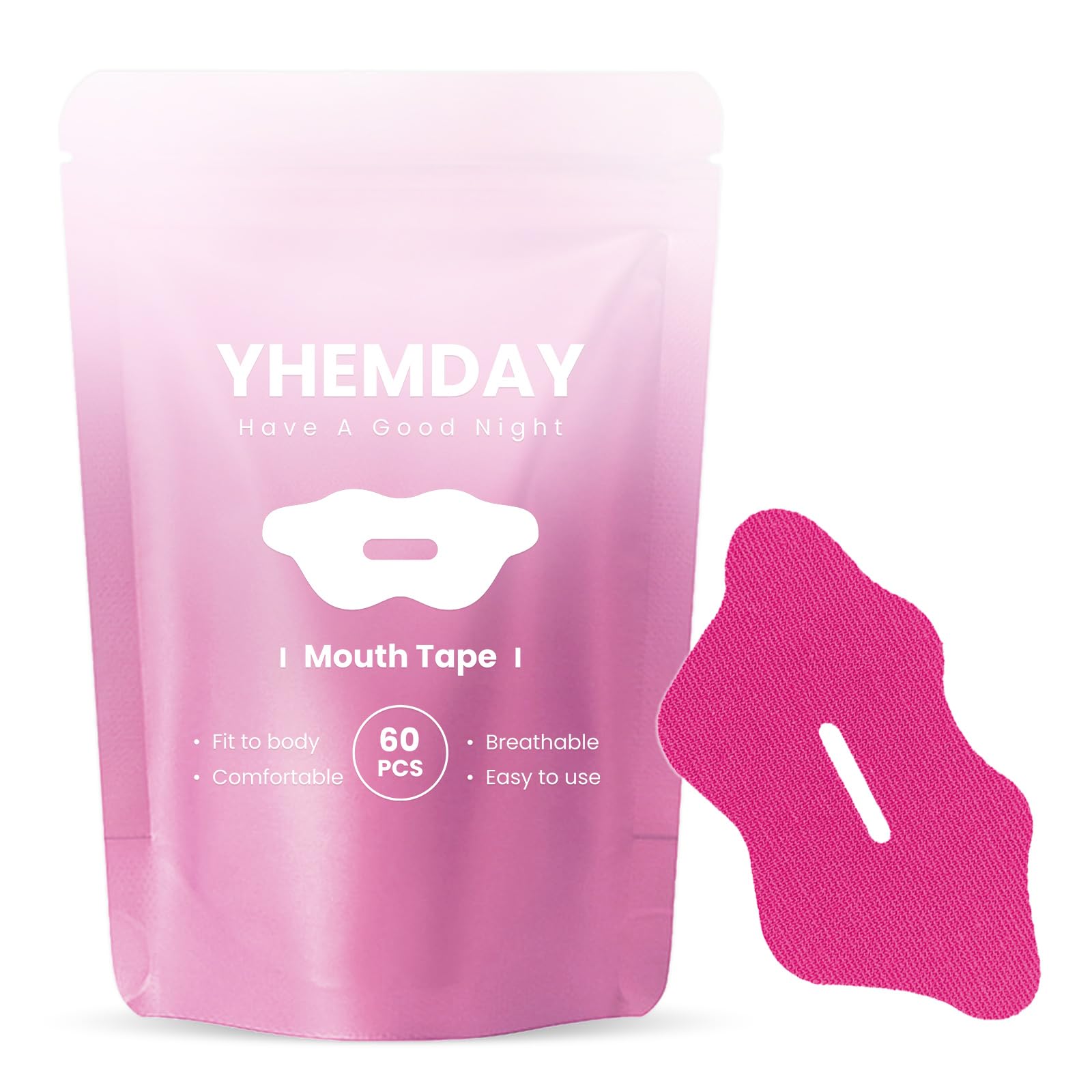 YHEMDAY 口閉じテープ 鼻呼吸テープ 60枚入り いびき防止テープ 鼻呼吸促進 鼾防止 口呼吸防止テープ いびき防止グッズ マゼンタ