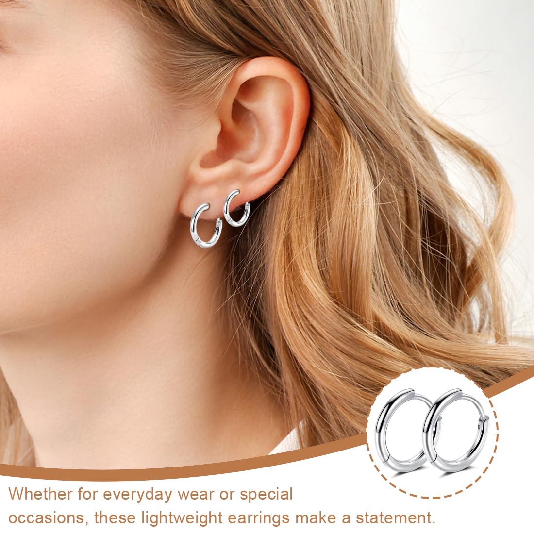 4 Orecchini A Cerchio Acciaio Inossidabile - 8-14mm Ipoallergenici Per Uomini E Donne - Foto 3