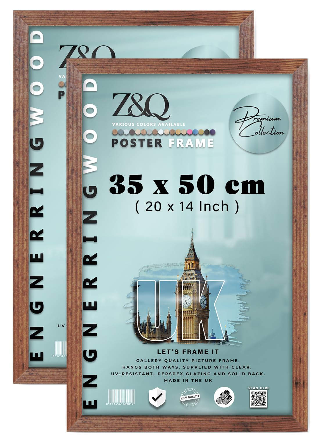Z&Q Pack of 2 Rectangle Contemporary MDF Wood Finish (35 x 50 CM) Picture Frame | for Photos 20 x 14 Inch Frame Perfect for Posters & Art [ Rustic ]