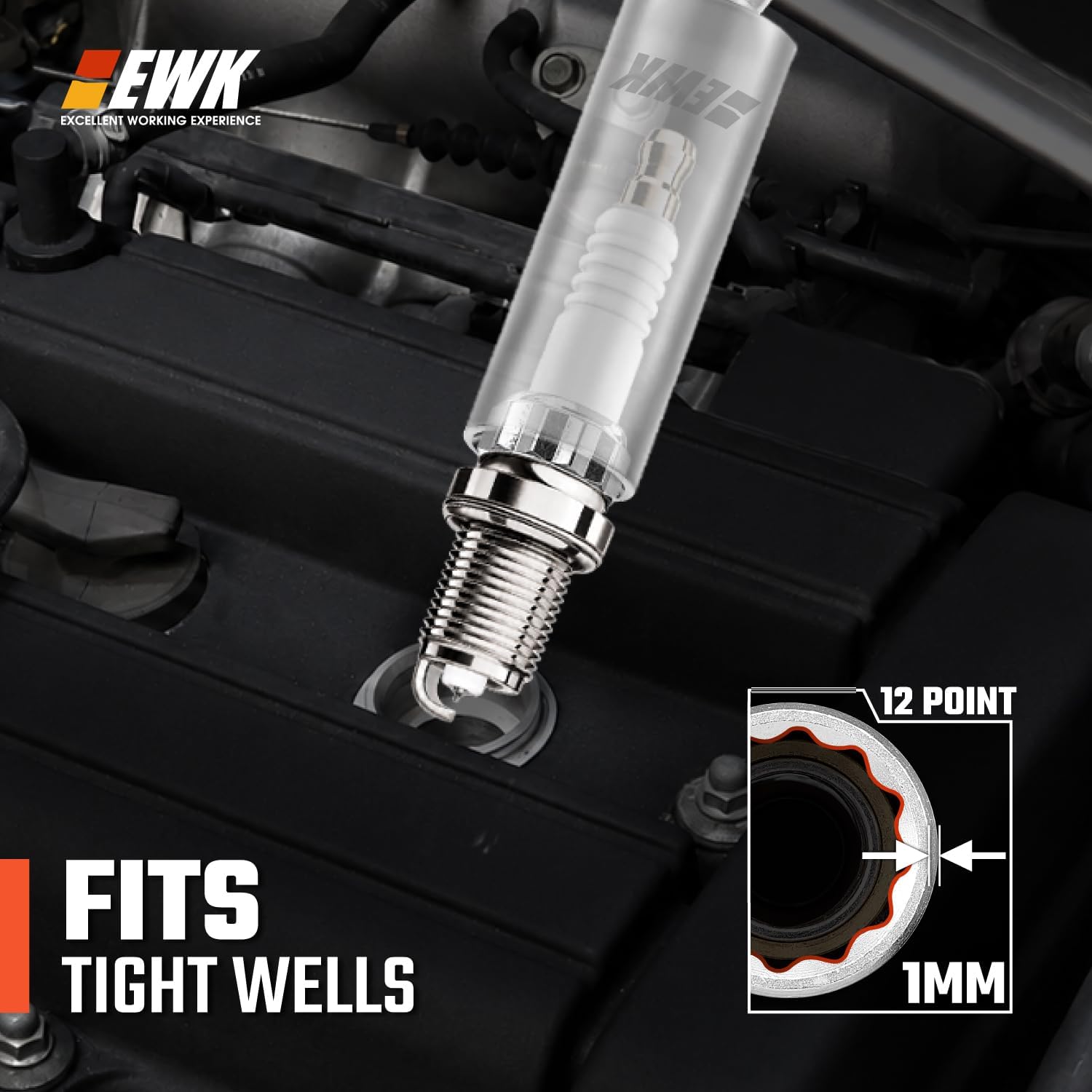 EWK 14mm 12-Point Thin Wall Magnetic Spark Plug Socket image 5