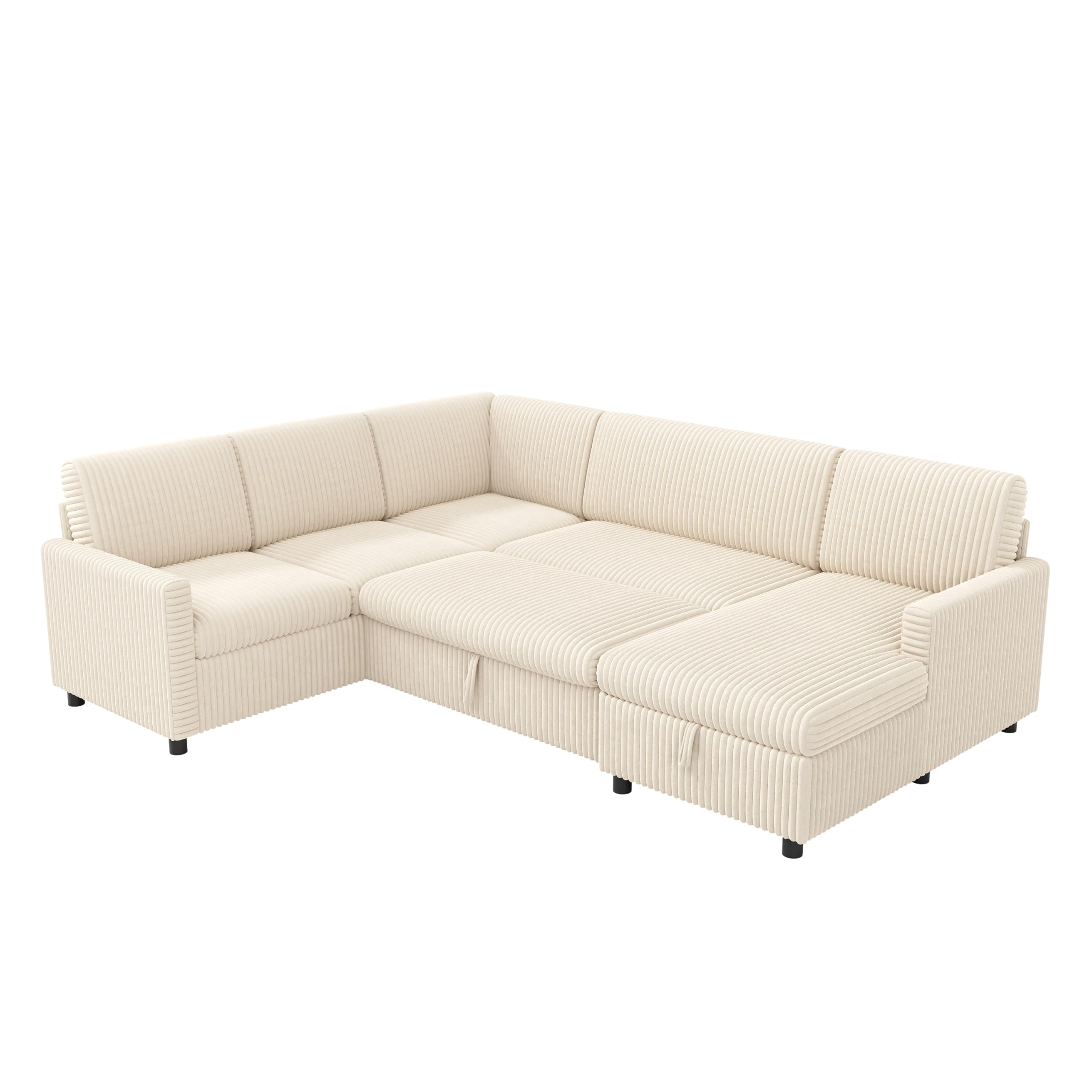 Sofá cama esquinero moderno en forma de L de 274 cm con función de dormir, sofá cama extensible, tela de pana gruesa, chaise longue con espacio de almacenamiento (beige)