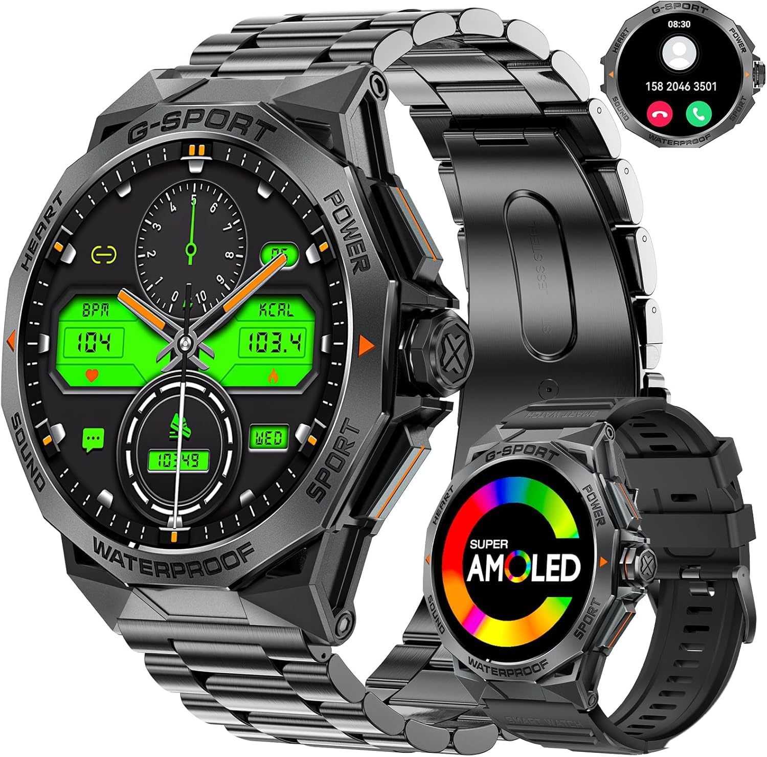 Military Smart Watch for Men AMOLED 1.43" Answer/Make Calls Rugged Smart Watch with 100+ Sports Modes Fitness Tracker Watch with Heart Rate Tactical