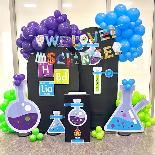 Miniatura 6 de Decoración de globos de fiesta de ciencia, kit de arco de globos de arco iris de 141 piezas con texto en inglés We Love Science para niños, ciencia