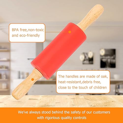 Miniatura 2 de Mini Rodillo de Silicona para Niños, Superficie Antiadherente Mango de Madera, 9 Pulgadas Paquete de 2 Paquete de 10 varios colores diferentes