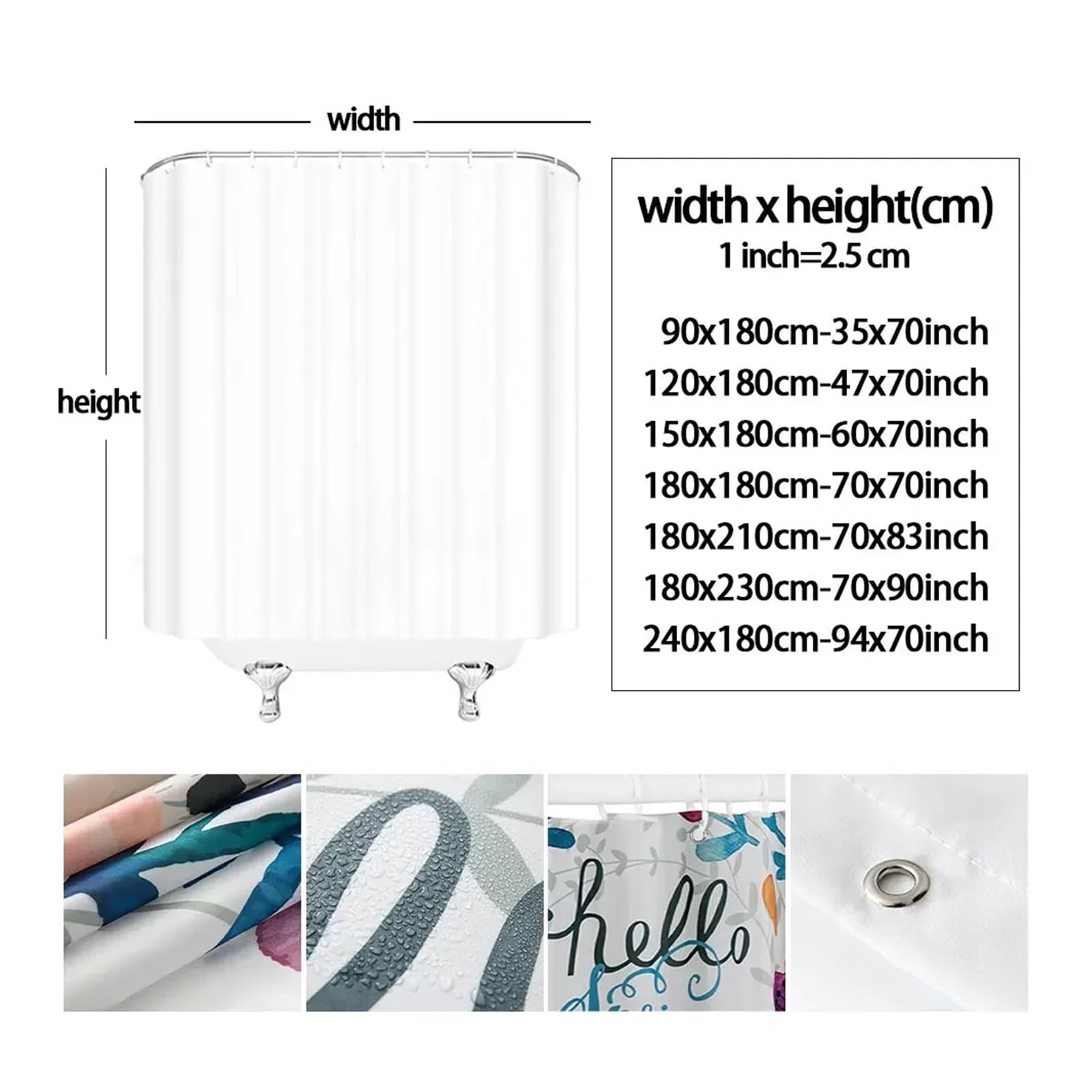 Tenda Doccia Tende da doccia moderna in tessuto ondulato a righe bianche e nere, a righe sfumate, Tende da doccia decorativa for il bagno.(99SH,150x180cm-60x70in)