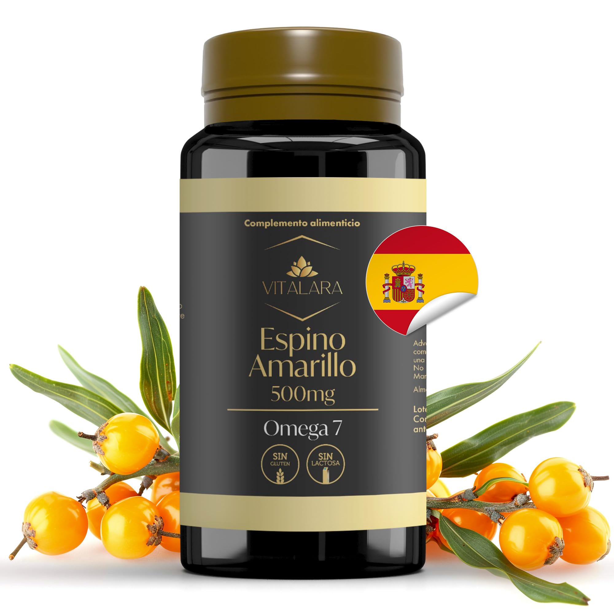 Omega 7 Espino Amarillo para Piel, Mucosas y Sistema Inmune | Aceite Espino Amarillo 500mg | 110 Antioxidantes Capsulas – Sin Gluten y Sin Lactosa | Fabricado en España