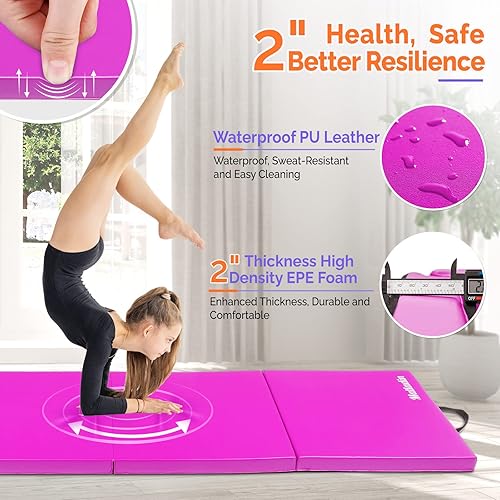 Miniatura 2 de Matladin - Alfombrilla plegable de 8 pies para gimnasia, gimnasio, ejercicio, aeróbicos, de 8 pies x 2 pies x 2 pulgadas de cuero sintético