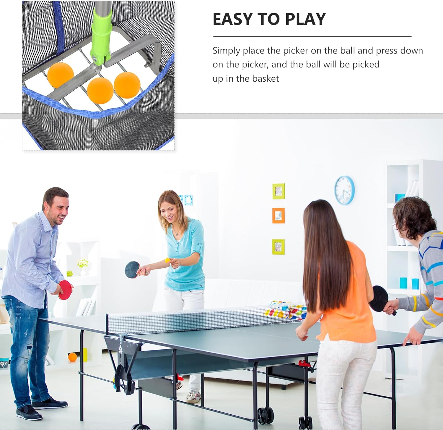 BESPORTBLE Table Tennis Ball Picker Portable Pong Balls Collector Upper Retriever Pick Up Net Bag Training Tool Collector for