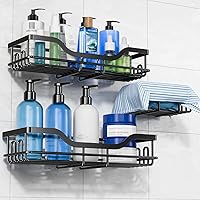 OMAIRA 3-Pack Rustproof Adhesive Shower Caddy with Soap Holder - No Drill Sturdy Organizer for Shampoo, Soap on Glass, Tile, Smooth Walls, Black Large