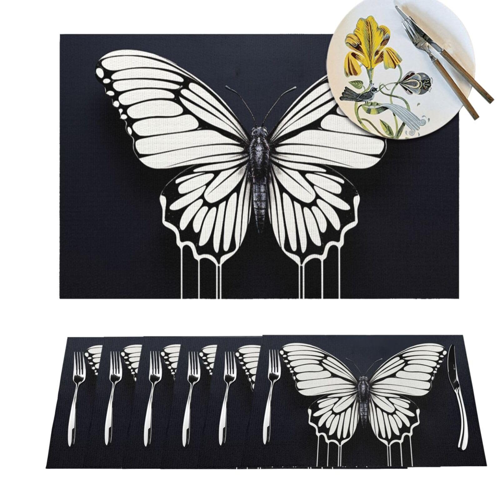 Sets de table en PVC motif papillon lavables pour embellir vos repas de salle à manger en famille