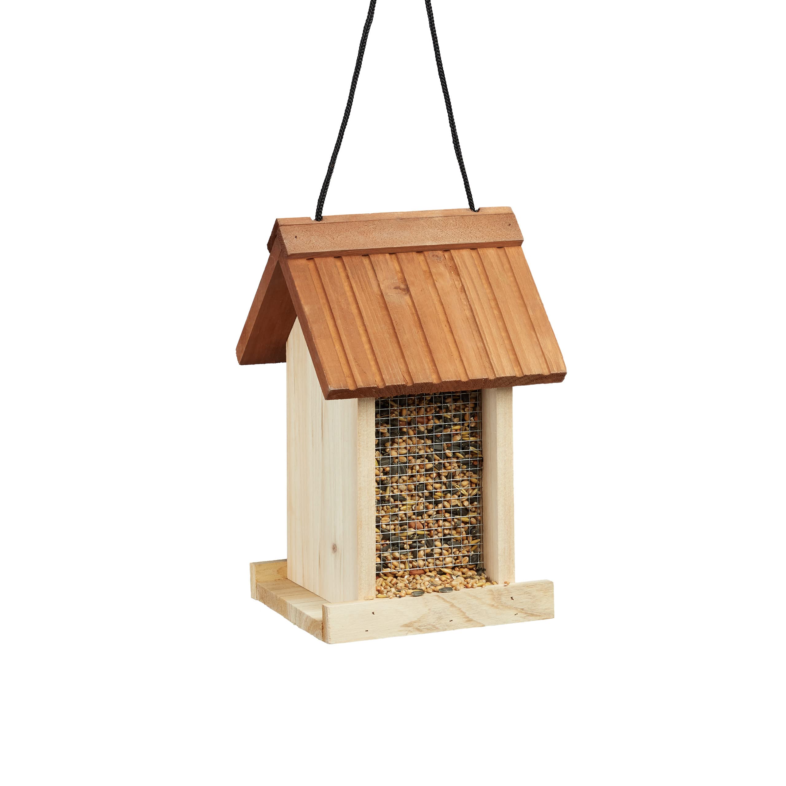 Relaxdays Comedero para Pájaros Colgante en Forma de Casa, Madera, Beige, 27 x 17 x 18 cm