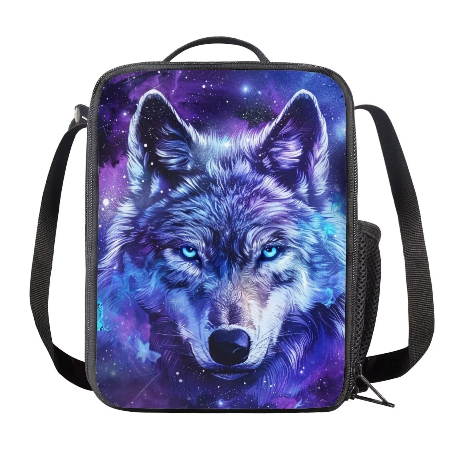 chaqlin Kids School Lunch Box Purple Art Wolf Print Insulated Lunchbags for Teens Boys Personalised Lunch Bag Kids Lunch Cool Bag Food Container with Handle and Bottle Pocket — image 1