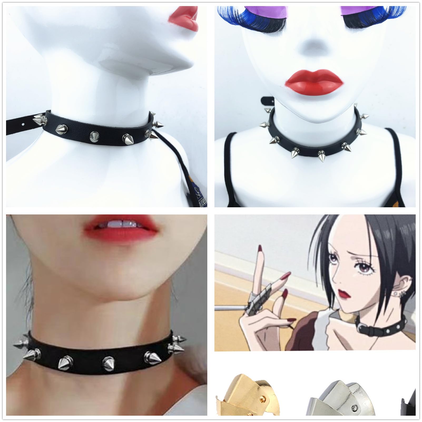 XHBTS Nana Anime Ring Halskette Schlüsselanhänger PU Choker und Aufkleber Cosplay Fingerknöchelringe Gothic Fingerknochen Ring Punk Schmuck Zubehör Requisiten